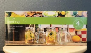 Crofton Glass Mason Jars 4 Piece Set With Striped Color Straws - Picture 1 of 3