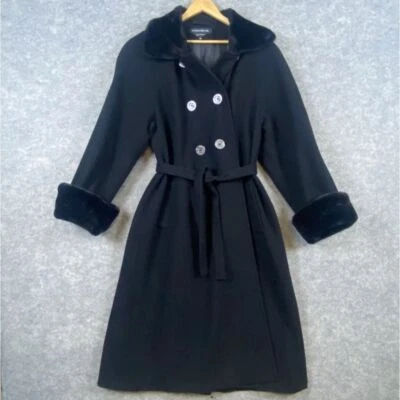 Abrigo Donnybrook Vintage 100% Lana Talla 12 Negro Doble Pecho Imitación Piel Largo Foto 1 de 4