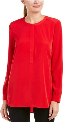 RALPH LAUREN Red Blouse Womens MP Henley Button Long Sleeve Stretch Shirt Tunic - Image 1 of 4