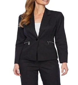 NEW LE SUIT BLACK WHITE STRIPES CAREER JACKET BLAZER SIZE 14 - Picture 1 of 1