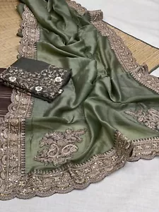 New Beautiful Heavy Saree For Women Bollywood Designer Indian Pakistani Sari - Picture 1 of 2