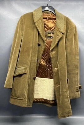 70s Cortefiel Men Tan Corduroy Coat Barn Coat Jacket Spain Med 38 Distressed VNT - Image 1 of 4