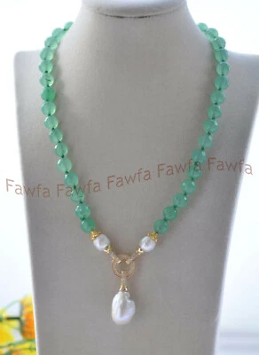 New Natural 10mm Faceted Aventurine White Edison Baroque Pearl Pendant Necklace - Image 1 of 4