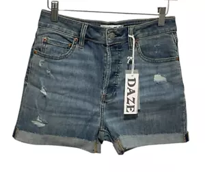 NWT Daze Repreve Jean Shorts Women's 26 Button Up Cuffed Distressed Medium Denim - Picture 1 of 7