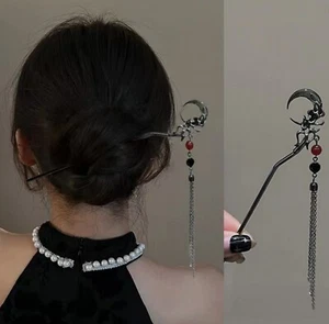 Women Witch Goth Moon Fancy Costume Qipao Match Updo Tassel Hair Pin Chop Stick - Picture 1 of 1
