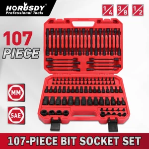HORUSDY 107Pcs Hex & Torx Bit Socket Set E-Torx Extra Long Allen Key Sockets - Picture 1 of 9