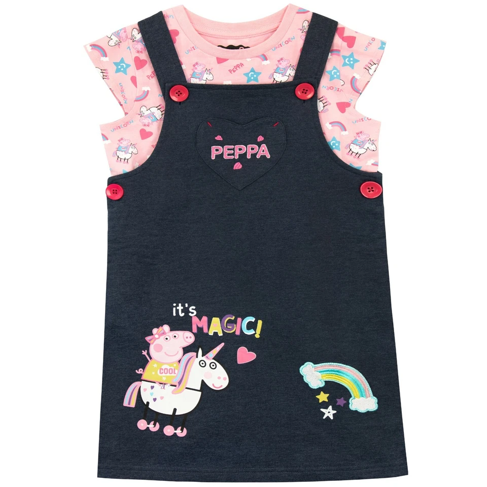 Peppa Pig Pinafore Dress Kids Girls 12 18 24 Months 2 3 4 5 6 7 8 Years Denim - Image 1 of 3