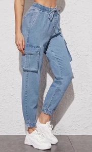 S.O.N.G Blue Wash Denim Cargo Pocket Jeans Jogginghose Damen Gr. 5/27 Bleach - Bild 1 von 9