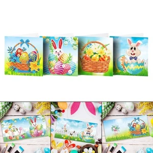 8x Greeting Cards Kit Rhinestone Embroidery Craft Paint Easter Bunny Full Drill - Picture 1 of 7