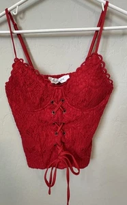 Vtg Corset Top Red Festival Lace Bustier Fairy Dark Whimsigoth Goth Y2K - Picture 1 of 6