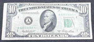 1950 $10 DOLLAR BILL STAR NOTE - # A02933645 Error noted to bottom of front - Picture 1 of 3