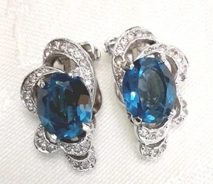Vtg Polcini Rhinestone Clip On Earrings Blue Silver Tone Rhinestones  - Picture 1 of 15