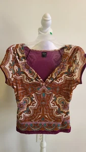 Camisa tribal elástica manga corta cuello en V Nicole para mujer talla Lg Y2k - Imagen 1 de 11