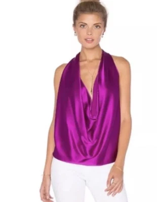 Ramy Brook M Harriet Halter Silk  Purple Charmeuse Slvless Top Blouse Shirt💖 - Image 1 of 4