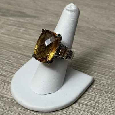 Anillo corte tablero a cuadros cojín citrino canario Gems En Vogue 26,4 quilates talla 8 Foto 1 de 4