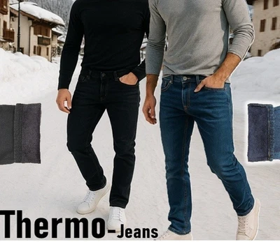 THERMO Herren-Soft-Jeans-Stretch-Hose-Innen-Flauschig Fleece Gefüttert 3249#3243 - Bild 1 von 4