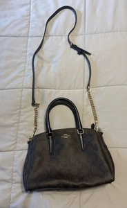 Auténtica Cartera de Hombro Coach de Cuero Marrón en Lona Jacquard Logo - Imagen 1 de 9