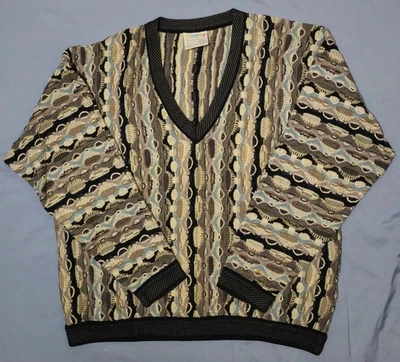 Vtg COOGI 90s Pastel 3d Chunky Knit Hip Hop Biggie V-neck Sweater Australia - Image 1 of 4