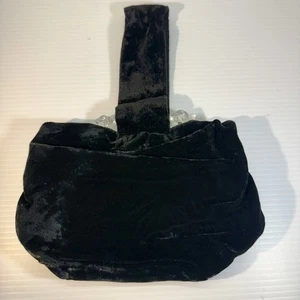 VTG Black Velvet Purse W/ Lucite & Brass Clasp Top Handle Art Deco 1950’s - Picture 1 of 12