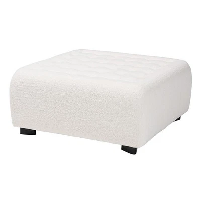 Baxton Studio Athena Ivory Boucle Upholstered and Black Wood Square Ottoman - Image 1 of 4