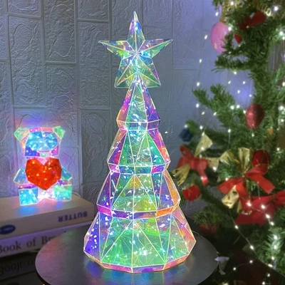 Lámpara de mesa iluminada para árbol de Navidad, lámpara brillante colorida enchufable USB, Rainbo... Foto 1 de 4