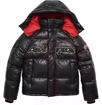 Men's Black Avirex American Bomber Jacket Real Lambskin Puffer Bubble Jacket - Image 1 of 4