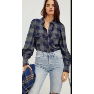 We the Free Women's Plaid Button-Up Flannel Shirt Blue Size S - Picture 1 of 8