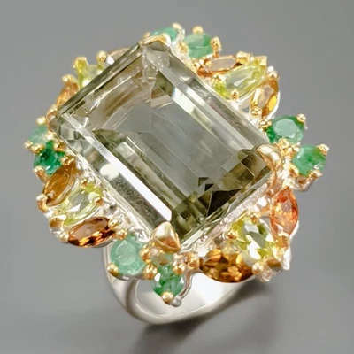 Vintage 30 ct Natural Green Amethyst Ring 925 Sterling Silver Size 8.5 /R432161 - Image 1 of 4