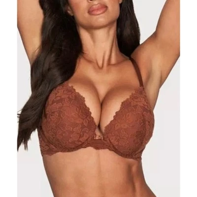 NWT! Frederick's of Hollywood Jessica Brown Lace Push Up Bra 32A - Image 1 of 4