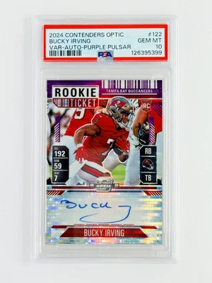 2024 Contenders Optic Bucky Irving Purple Pulsar Auto RC /27 PSA 10 Bucs Rookie - Image 1 of 3