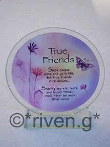 TRUE FRIENDS Polished Glass Plaque Gift@PURPLE Butterfly@FRIENDSHIP keepsake set - Picture 1 of 12
