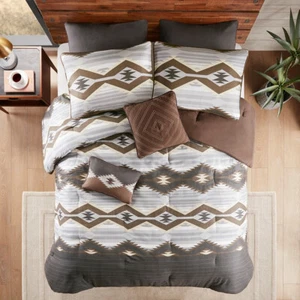 WESTERN 8pc King COMFORTER SET : SOUTHWEST BROWN GREY CREEK NATIVE - Picture 1 of 8
