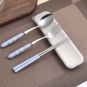 3-in-1 Stainless Steel Fork Spoon Chopsticks Set Travel Set With Plastic Hot
