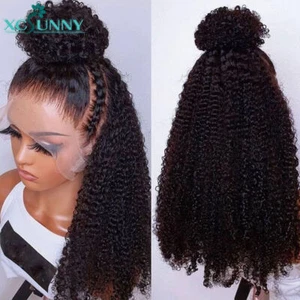 Curly 13x6 Lace Frontal Wig Human Hair High Ponytail Pre Plucked Kinky Curly Wig - Picture 1 of 12