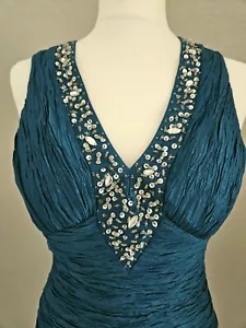 Cocktailkleid petrol / dunkel-türkis, Crincle Optik, mit Strass, Stretch Kleid - Bild 1 von 4