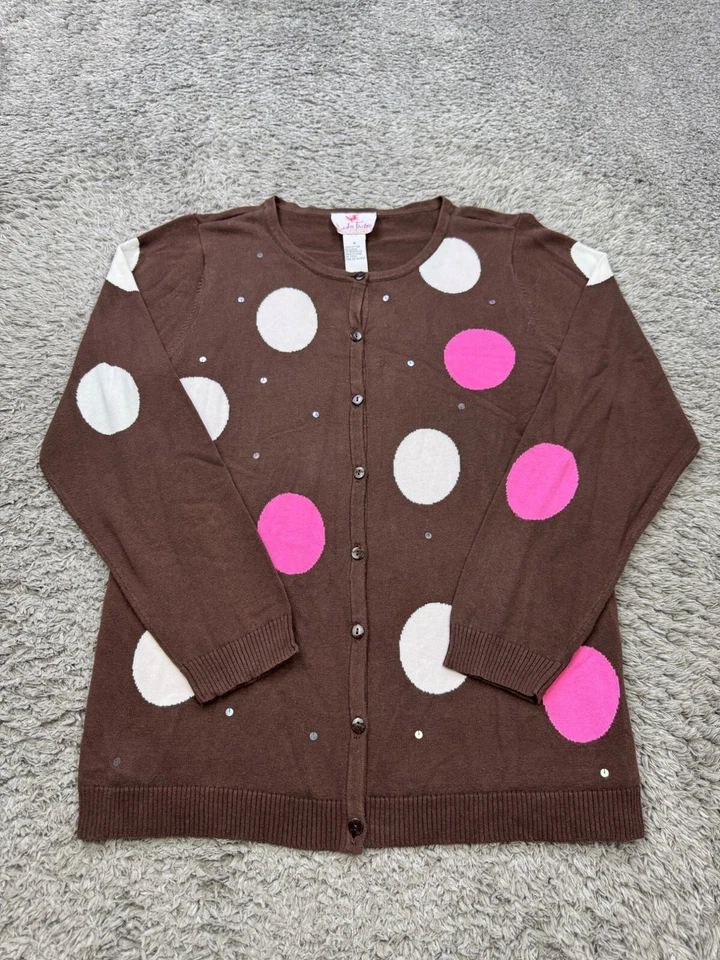 Suéter Quacker Factory Mujer Mediano Marrón Lunares Lentejuelas Artístico Cárdigan Top Foto 1 de 4