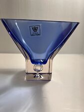 Vintage MCM Royal Art Glass Square Vase Cobalt Blue Suspended Bubble Hand Blown