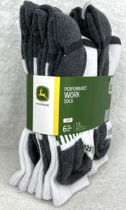 John Deere Men's Crew Socks 6-Pk Performance Work Socks White/Gray Full Cushion - Picture 1 of 16