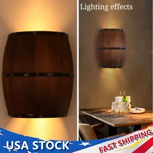 Wall Light Wood Wine Barrel Wall Lamp Fixture Sconce Lighting Bedroom Bedsides - Picture 1 of 12