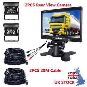 2x Reversing Camera + 7" LCD Monitor Car Rear View Kit For Bus Truck 10M 12V/24V - Picture 1 of 12