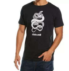 Roberto Cavalli HST620 Black Crew Neck Graphic 100% Cotton Men's T-Shirt Size L - Picture 1 of 4