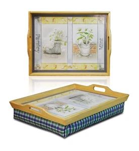Lap Tray with Cushion Bean Bag Herbs Wooden Breakfast Food Laptop Table Elderly - Picture 1 of 3