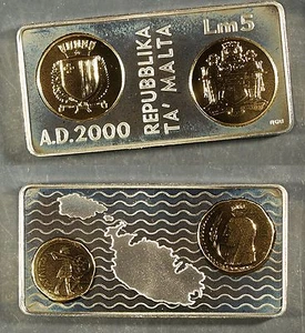 2000 Malta 5 Liri Millenium SILVER PROOF (gilt) - only 32,000 minted! $270 Cat - Picture 1 of 1