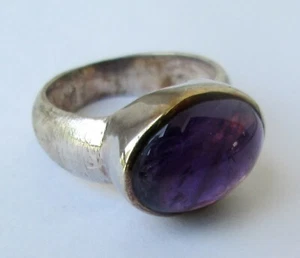 Anillo de amatista zambiana martillado vintage de plata de ley 925 talla 8,5 hecho a mano - Imagen 1 de 5