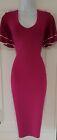 Womens Karen Millen Cerise Pink Flutter Sleeves Heavy Knit Midi Bodycon Dress S.