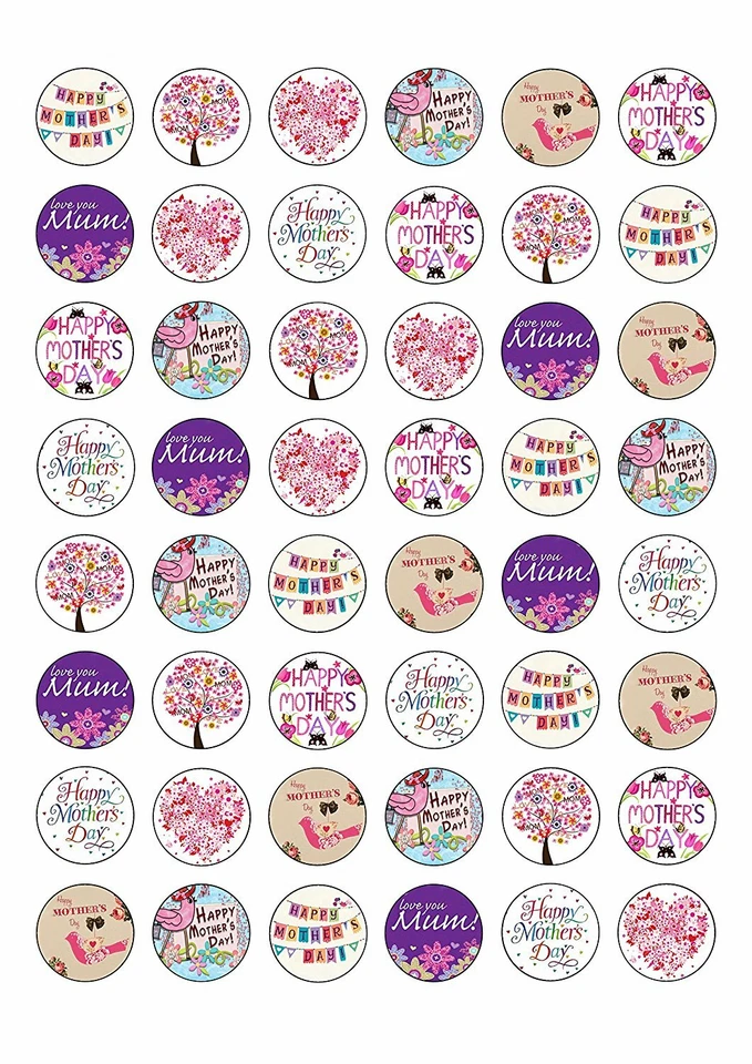 48 obleas comestibles redondas temáticas del feliz día de la madre papel cupcakes adornos para pasteles Foto 1 de 1