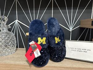 NWT FOCO University of Michigan Wolverines Women's Small Slippers Sequins Blue
