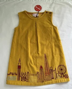 Piccolina Kids London Skyline Mustard Corduroy Pinnie Dress 7 7t - Picture 1 of 7