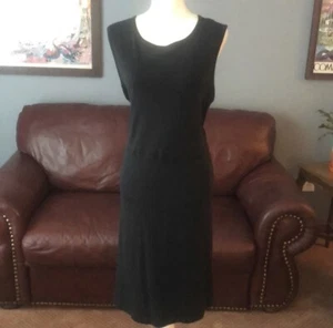 Vintage Eddie Bauer Dress Womens Large Cotton Stretchy Black Maxi Sleeveless - Picture 1 of 6