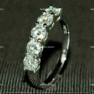 3 CT Round Five-Stones Moissanite Wedding Band Ring 925 Sterling Silver SZ-7.75 - Picture 1 of 5